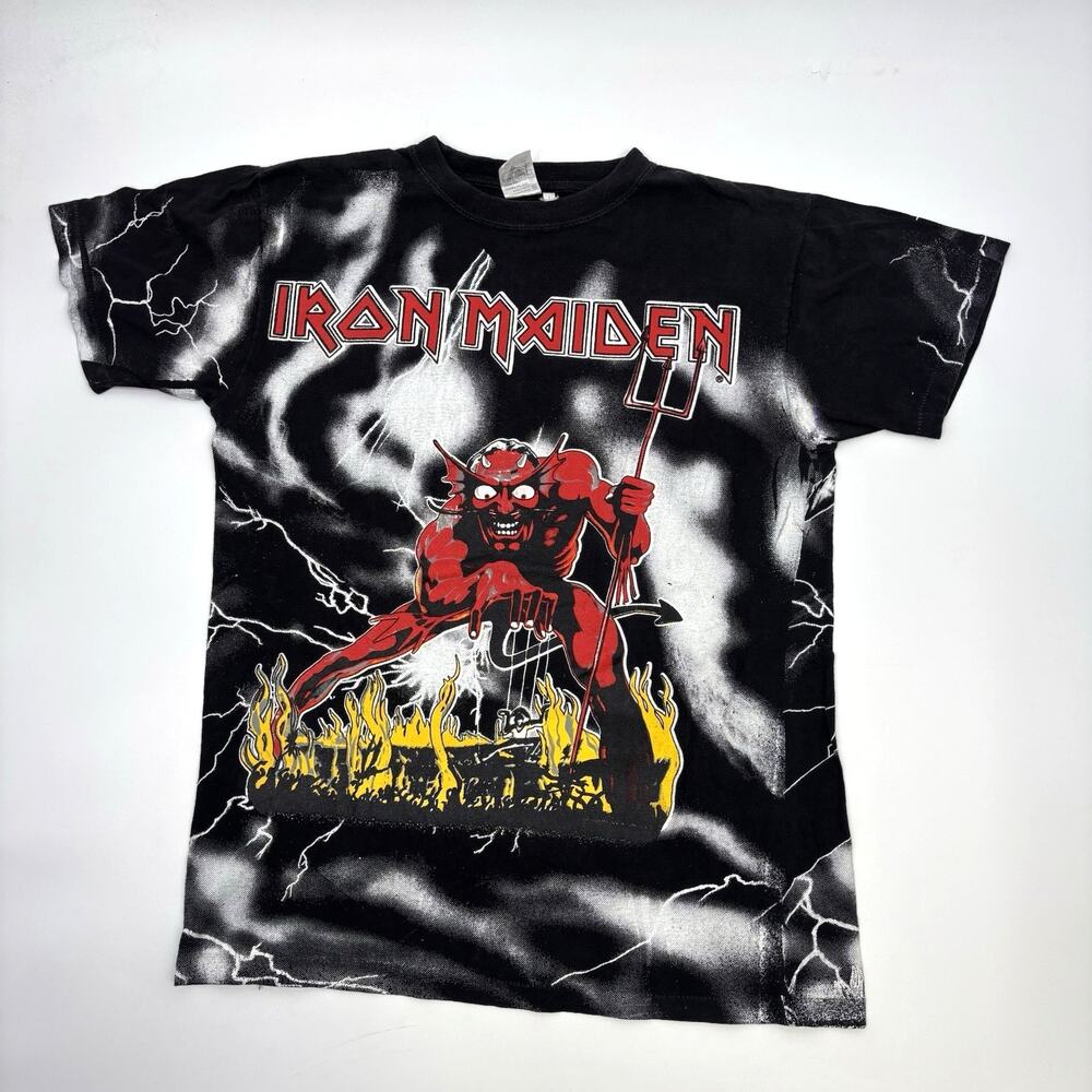 Vintage 90s Iron Maiden Number Of The Beast AOP Band T Shirt Metal CCI L Euro